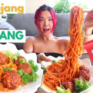 Gochujang Spaghetti + Meatballs MUKBANG (VEGAN) | Munching Mondays ep.114