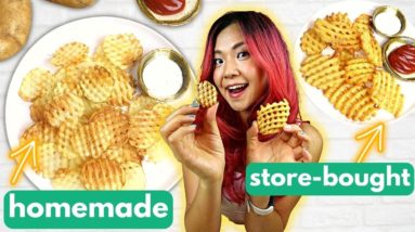 How to Make WAFFLE FRIES in an AIR FRYER (Homemade From Scratch & Frozen)