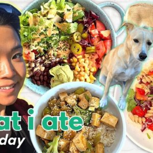 REALISTIC WHAT I ATE IN A DAY | My dogs, high protein meals, self care (VEGAN)